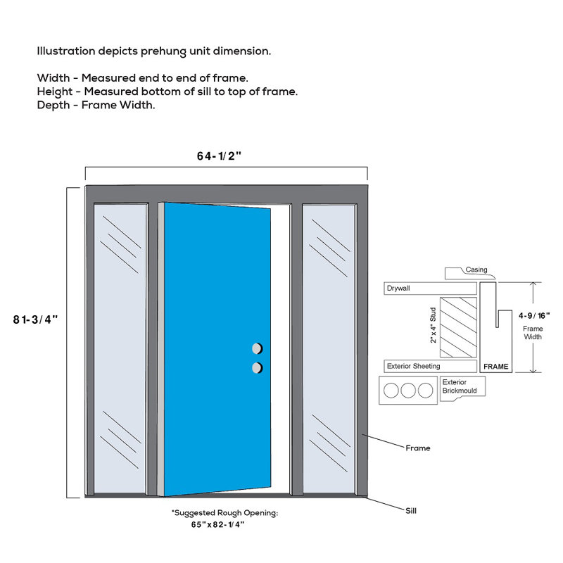 Portes d'entrée pré-fixées, H 81,75 po x l 64,5 po x P 4,563 po, S'ouvre à gauche vers l'intérieur, Gelé