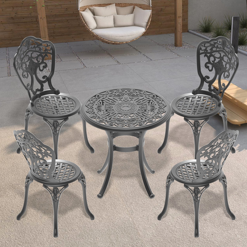 Cast Aluminum 5 Dining Setup, Black, Comfortable Design, , 28.35'' Table Height, Assembly Required , Black Frame, Traditional Casting Process, , 160Lbs Capacity, No Cushions Included