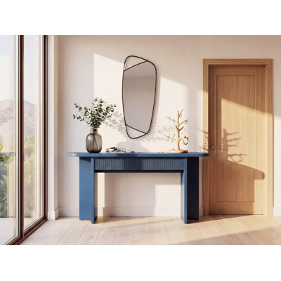 Console de 63 pouces avec 2 tiroirs, tables de hall d'entrée cannelées avec rangement, table de canapé robuste derrière le canapé, tables de couloir Mid-Century pour vestibule, couloir, salon