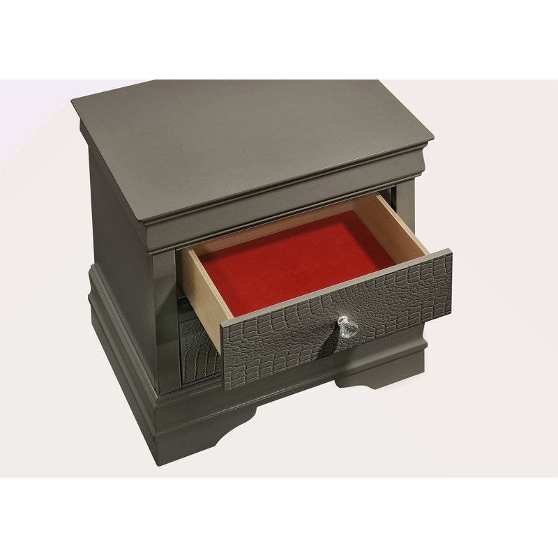Table de chevet 2 tiroirs de style moderne en bois, Gris