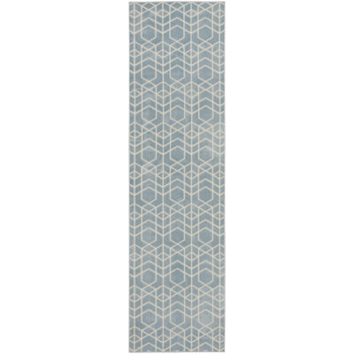 Nourison Washable Charm 2'2" x 8' Blue Ivory Modern Indoor Rug