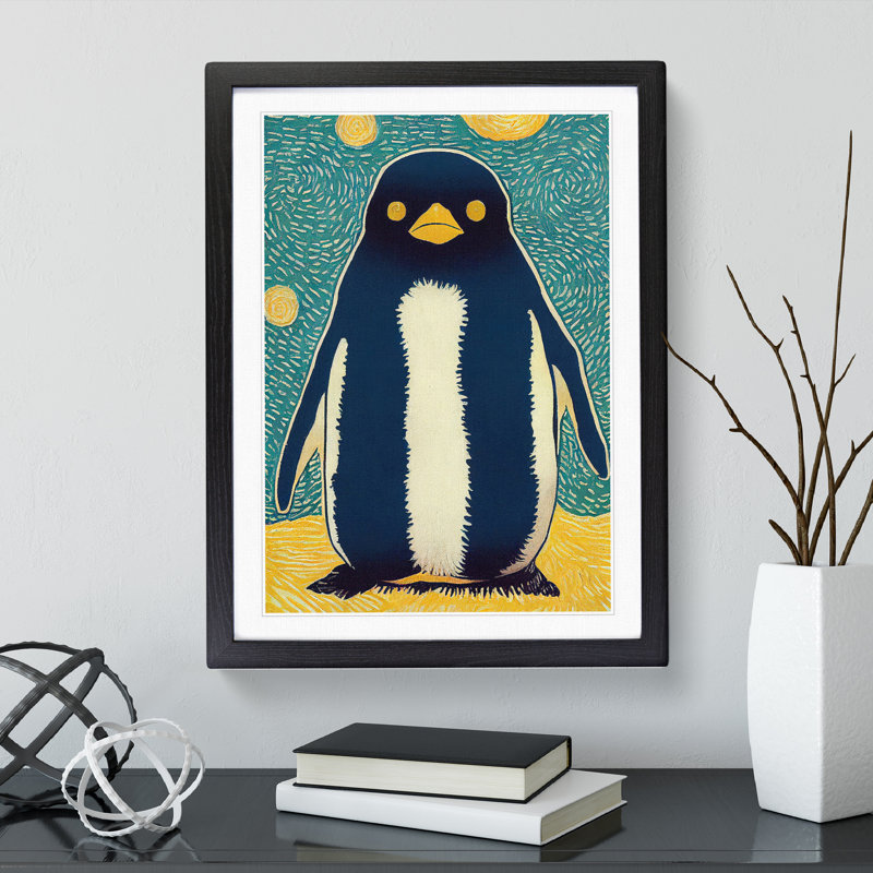 Penguin - Wall Art, Black Picture Frame, White, 46cm H x 34cm W