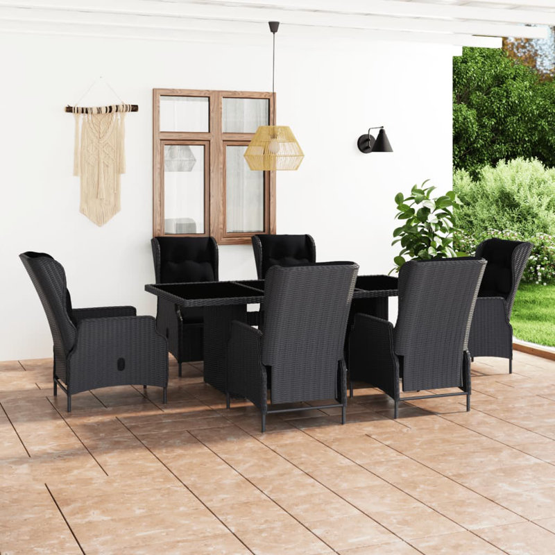 Rectangular 6 - Person Dining Set with Cushions, Black