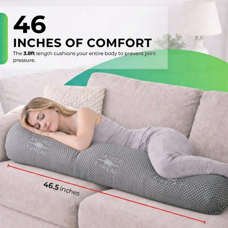 46.5”x8” Cylinder Body Pillow with Cooling Bamboo Cover, Long, Soft And Supportive, Gray