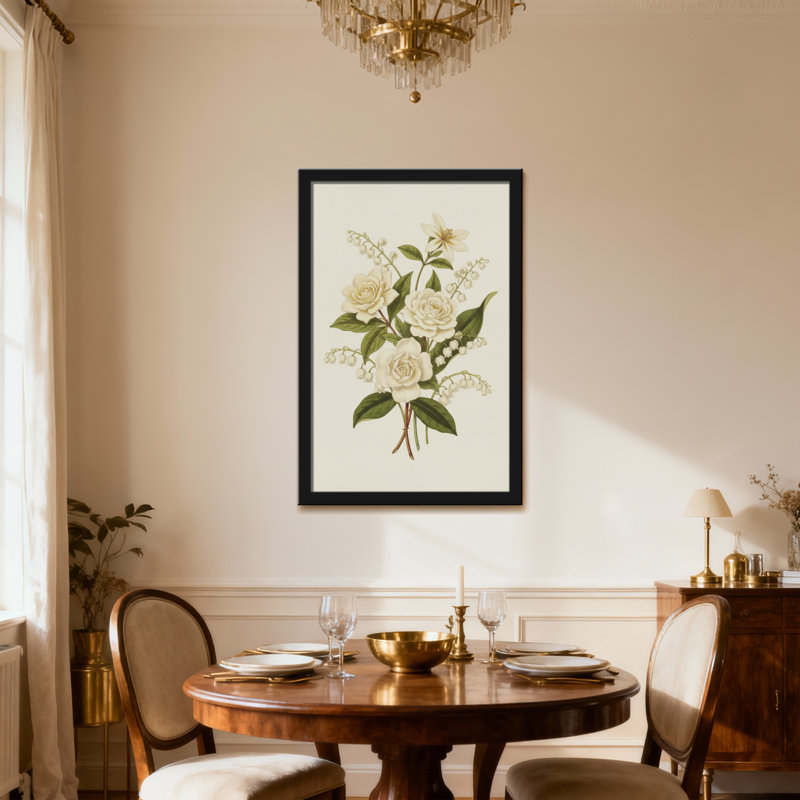 Plantes et fleurs roses blanches et muguet, H 36 po x l 24 po, Toile tendue, Ne s’applique pas