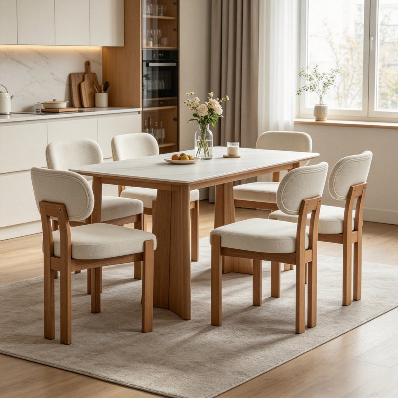 Chaise rembourrée en bois massif Inelda, 6, Beige