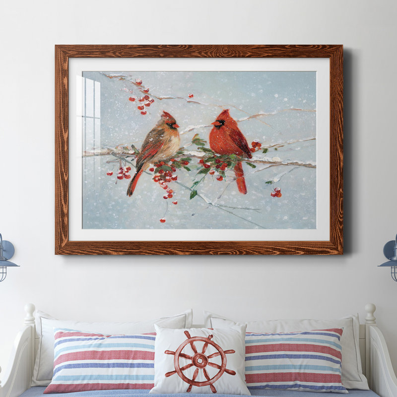 Cardinals in Winter - Reproduction encadrée sur papier, Papier avec cadre érable, H 37,5 po x l 27,5 po x P 1,5 po