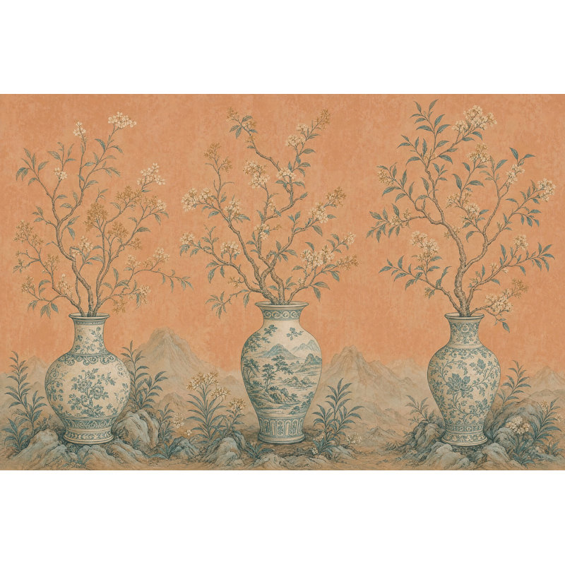 Murale de paysage oriental en porcelaine de Chine, 140"x108", Peel and Stick