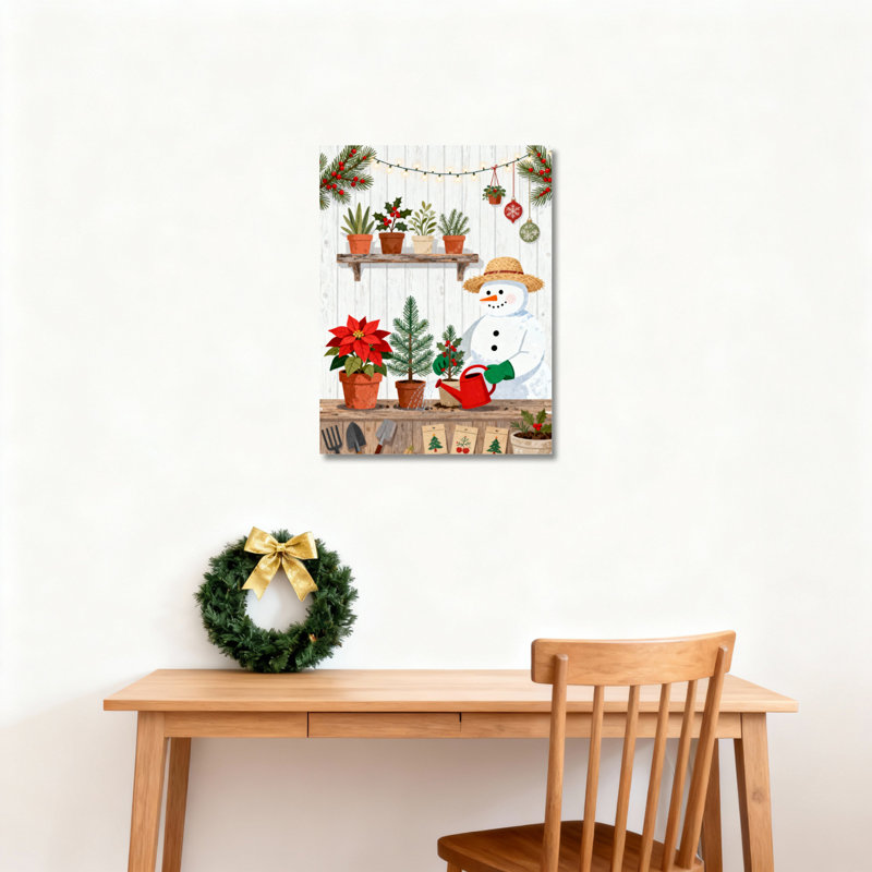 «Garden Snowman», art mural sur toile, H 24 po x l 16 po