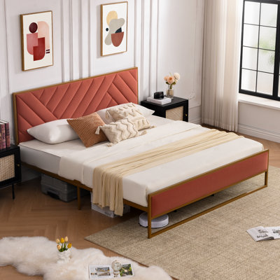 Sheila Upholstered Platform Bed with Velvet Tufted Headboard