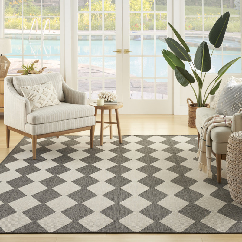 Tapis intérieur / extérieur rectangulaire Positano, Gris anthracite, Rectangle de 10 pi x 14 pi