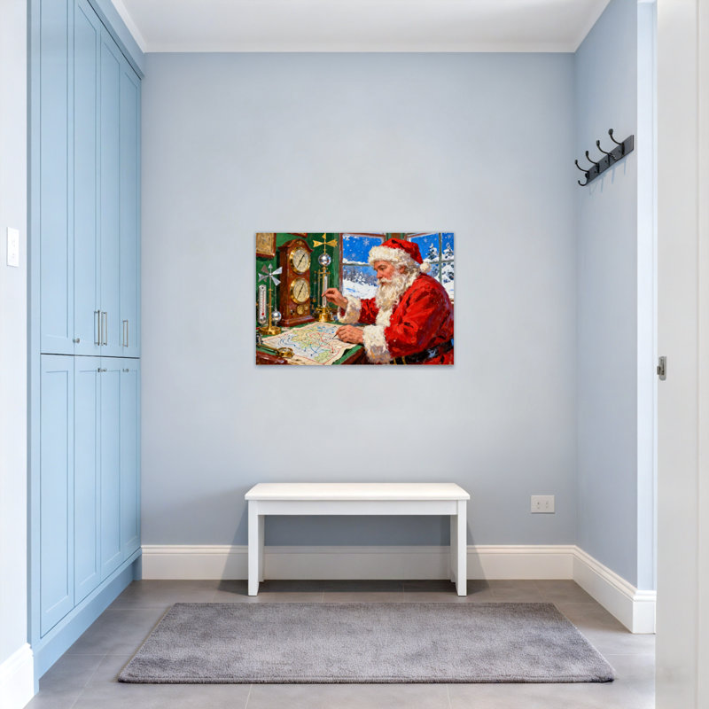 Noël père Noël planifiant un voyage de Noël, 20" H x 30" W