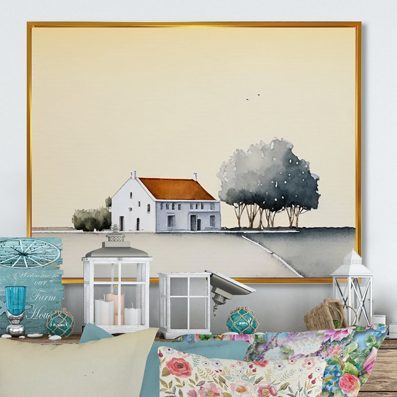 «Countryhouse in the Countryside», reproduction sur toile, H 30 po x l 40 po x P 1,5 po, Toile avec cadre flottant or