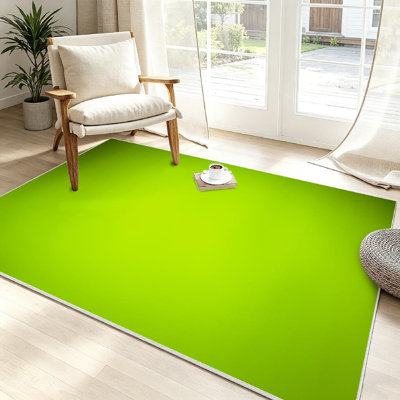 Green Machine Washable,and Gradient Bright Forest Abstract Indoor Area Rug