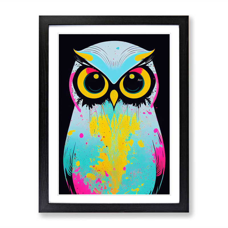 Paint Splashed Owl No.4 Abstract - Framed Print, Black, 64cm H x 46cm W x 2cm D