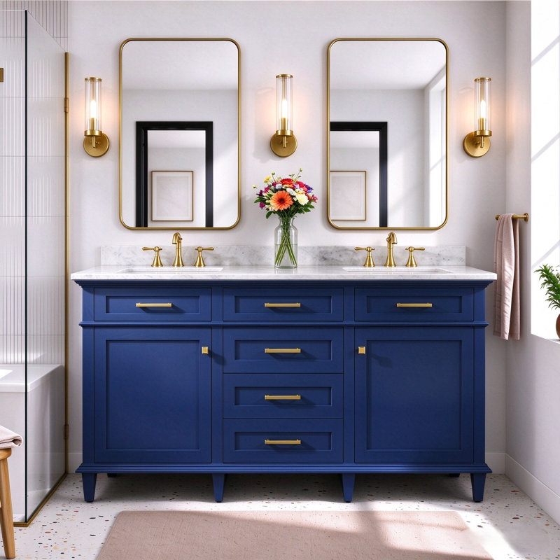 Danbury 72 " W Freestanding Standard 2 Double Vanity Bathroom Vanity With Top, Blue