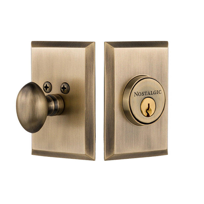 Nostalgic Warehouse New York Plate Single Cylinder Deadbolt, 2.375, Antique Brass