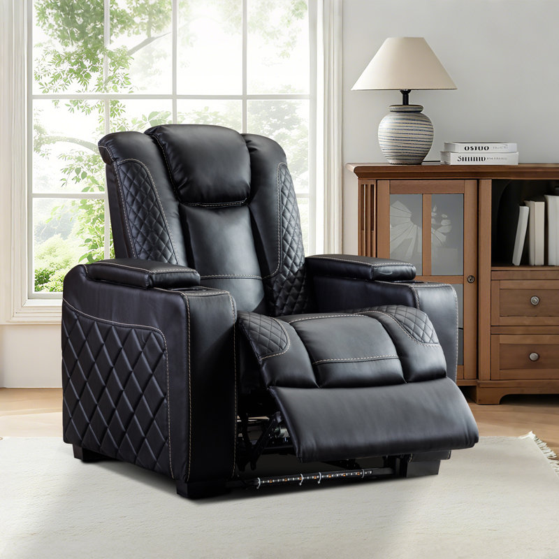 36.22"W Luxury Dual Motor Top Faux Leather Power Reclining Chair, Home Theater Seating with LED Light & Adjustable Headrest & USB Port & Arm Storage & Dual Cupholders