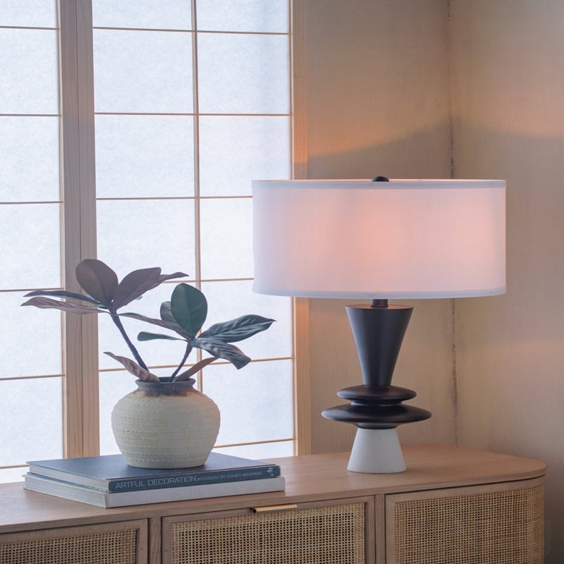Lampe de table, lampe de table en aluminium D15x26,7 "avec deux accents de disques variés et abat-jour blanc (assemblage de l'abat-jour requis), lampe de table