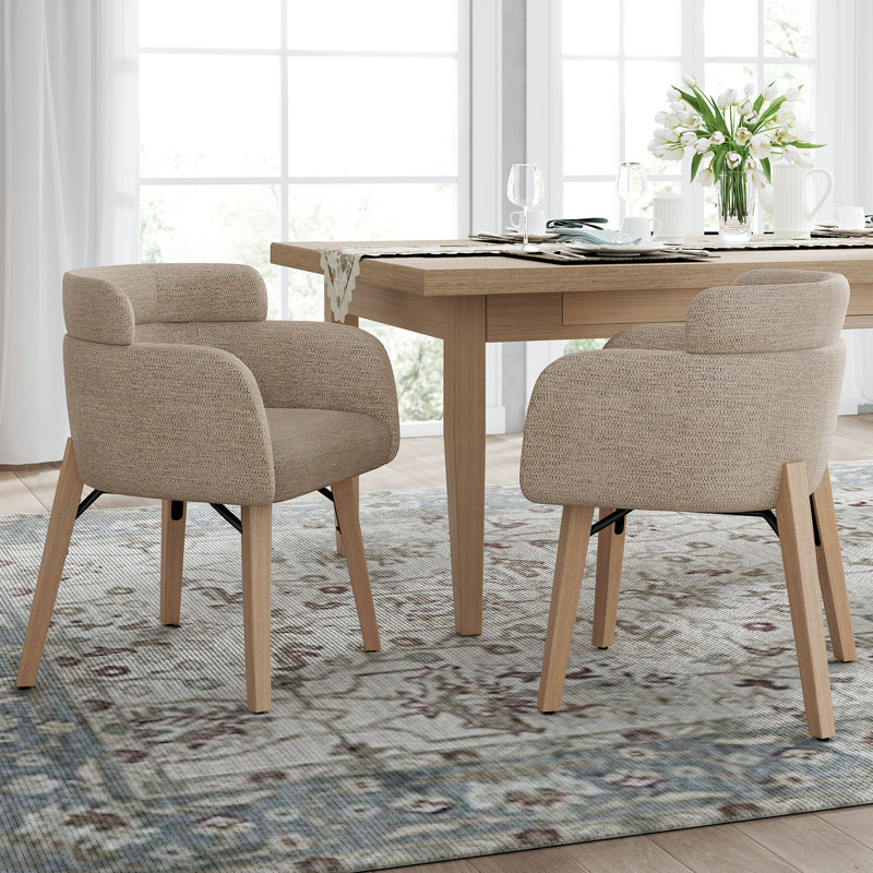 Modern Upholstered Solid Wood Dining Chair With Arms, Brown