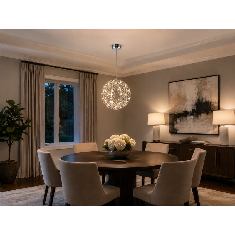 Lustre globe en acier inoxydable Mneke, H 17,5 po x l 17,5 po x P 17,5 po