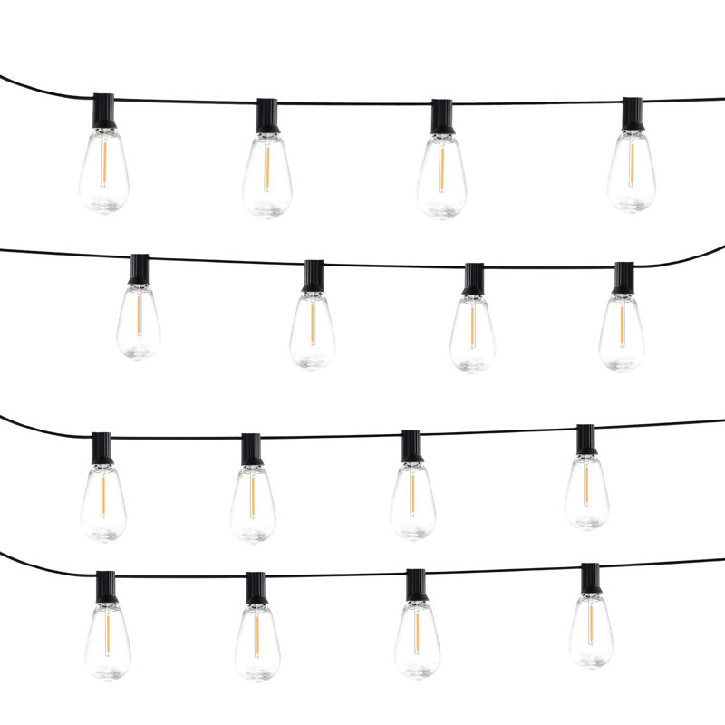 LED Outdoor String Lights, 50FT, 2700K Dimmable Outside Patio Lights With 15 S14 Shatterproof Bulbs E12 Socket Base, Waterproof Hanging Lights For Porch Backyard Garden Balcony Deck Party Decor