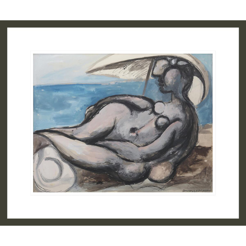 Femme au parasol couchée sur la plage par Pablo Picasso, H 17,75 po x l 21,27 po