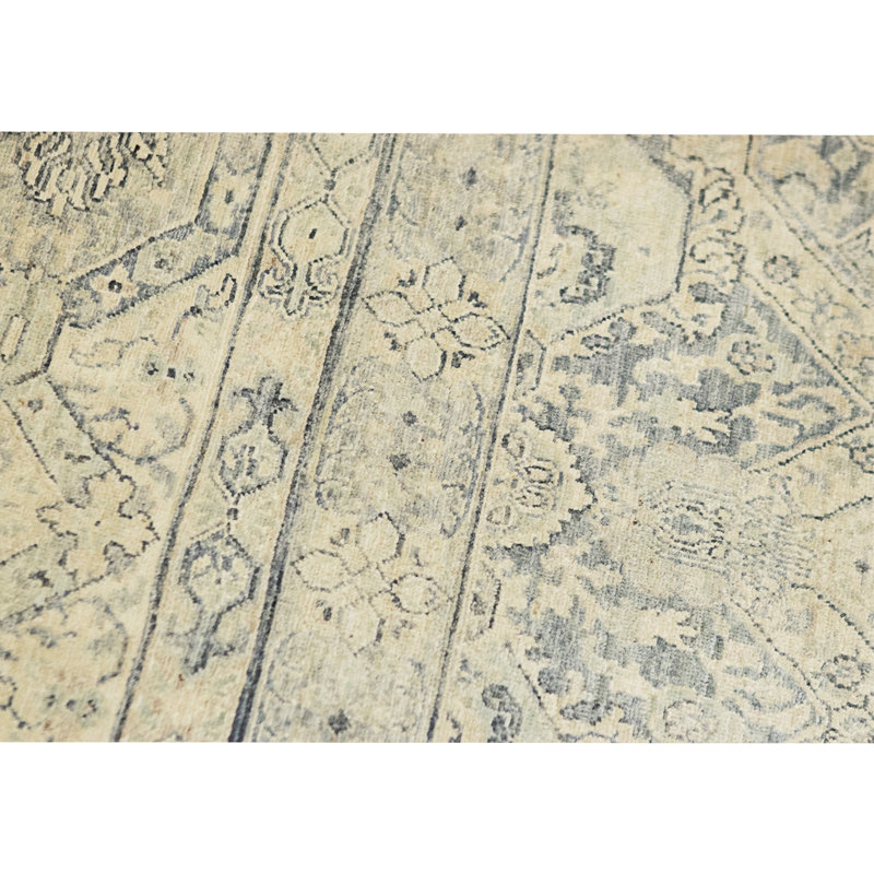 Tapis gris et ivoire noué à la main de haute qualité