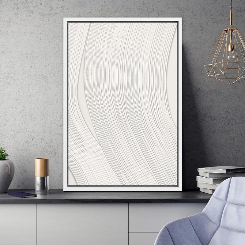 Géométrique, lignes grises et blanches, coup de pinceau, collage, formes abstraites, minimalisme, décoration murale nordique contemporaine sur toile