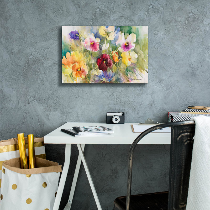 Art mural sur toile Winston Porter «Pansies Posing» par Annelein Beukenkamp, H 12 po x l 18 po x P 0,75 po
