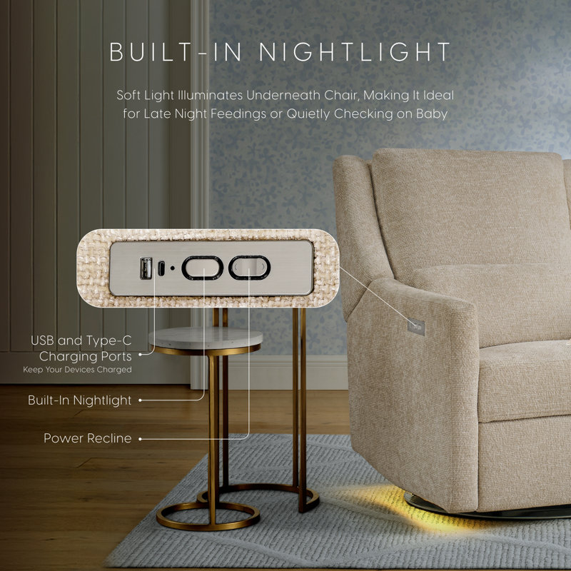 Seoul Power Recliner With USB-C Charging Ports, Nightlight & Lumbar Pillow, Sand, Tan