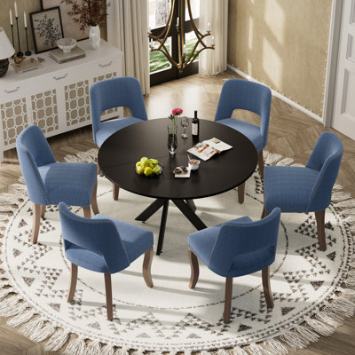 Ensemble de salle à manger à piédestal rond avec chaise en bois