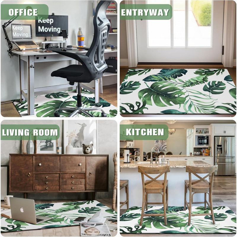 Tapis de bureau à feuilles tropicales antidérapantes 36 "x 48" pour chaises de jeu, chaises de bureau d'ordinateur