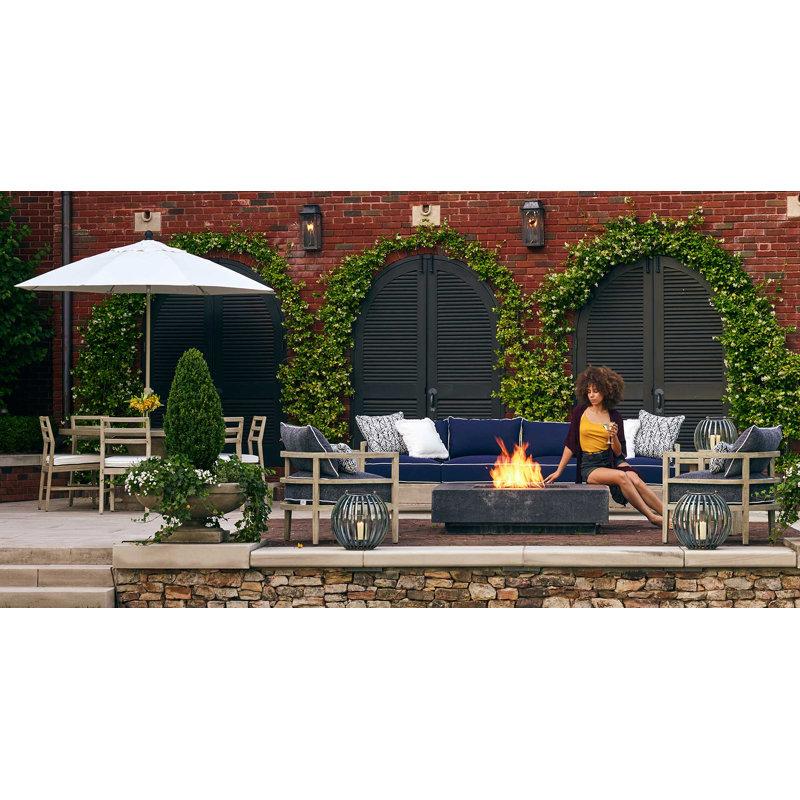 Santa Barbara Patio Dining Armchair with Cushions, Rollo Chambray, Natural Teak, No Welt