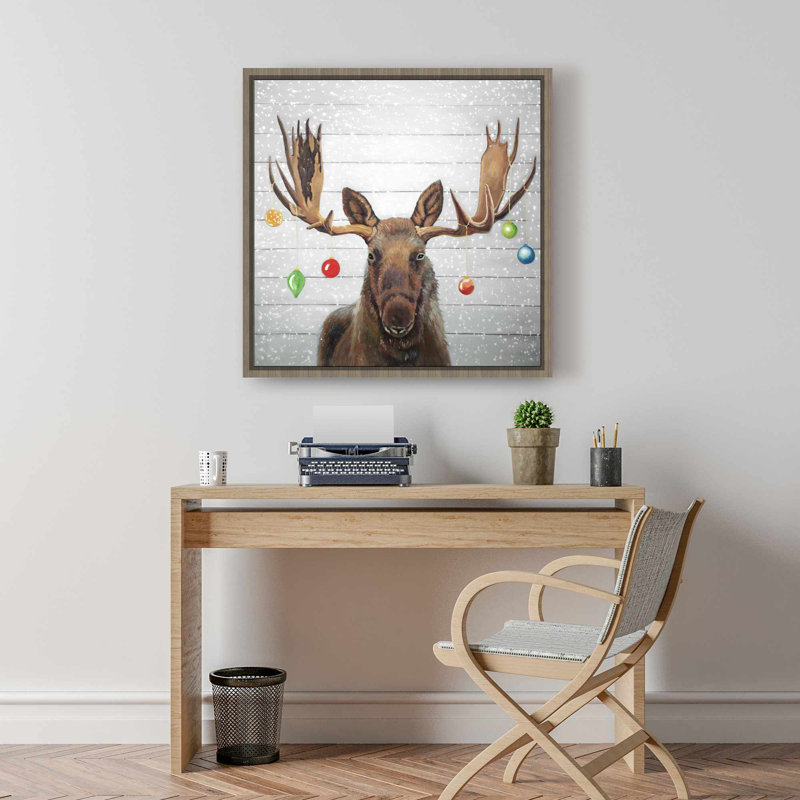 Rustic Moose Christmas Canvas | Brown Frame Home Decor