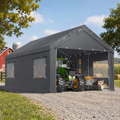 12 Ft. W X 20 Ft. D Car Canopy Portable Garage, Heavy Duty Car Port With Roll-up Ventilated Windows , Uv Resistant Waterproof All-season Tarp For Car, Boat And Emergency Shelter