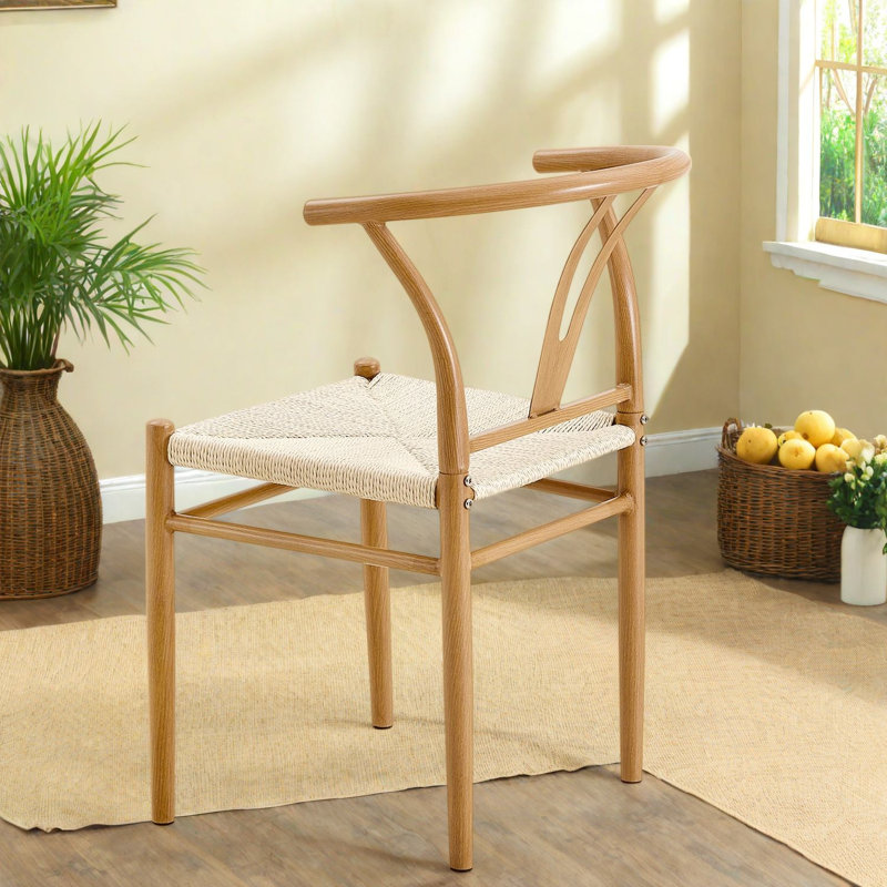 Ensemble de 4 chaises de salle à manger Wishbone, acier grain de bois, cuisine de campagne moderne