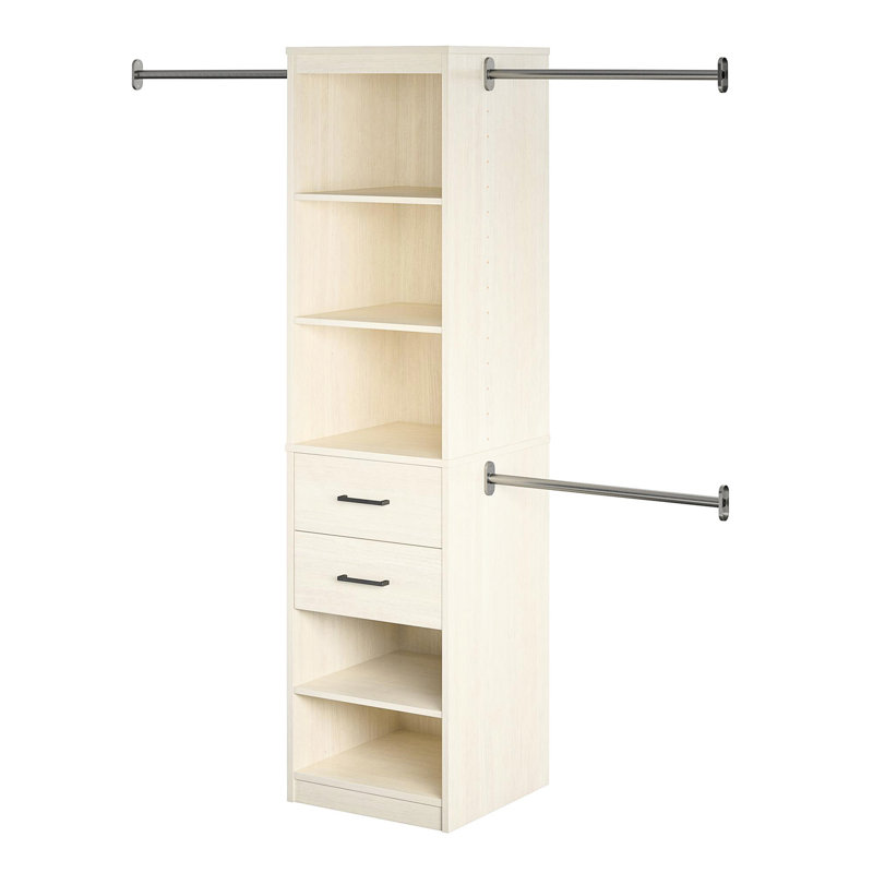 Organisateur de garde-robe à 5 tablettes / 2 tiroirs avec 3 tiges de suspension réglables