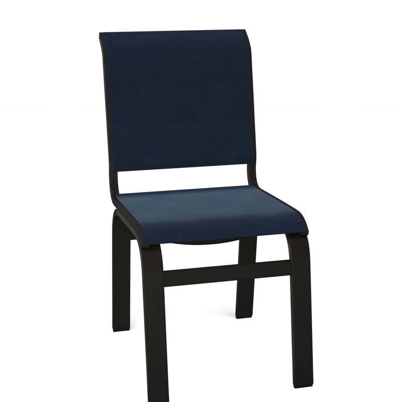 Chaise d'appoint de salle à manger Hiraku, Bleu marine 13D Sunbrella®, Noir texturé