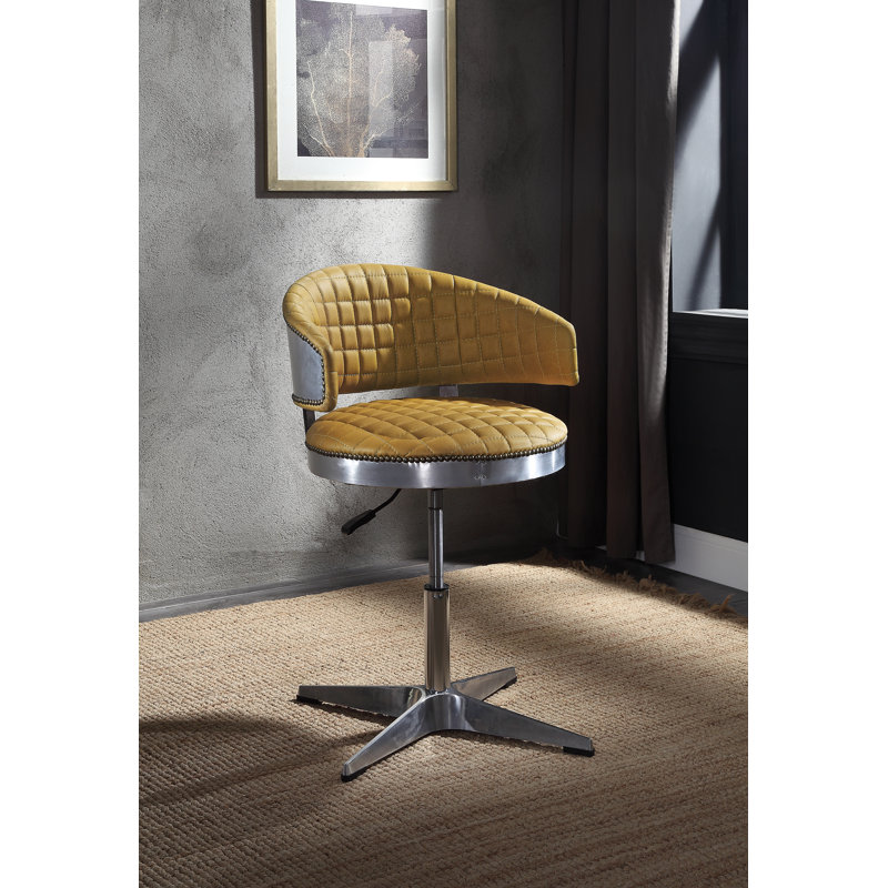 Lollis Swivel Upholstered Adjustable Height Counter Stool with Metal Frame, Turmeric