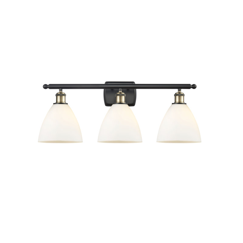 Éclairage pour meuble-lavabo 3 lumières Shauna, Blanc mat, Incandescente, Laiton antique noir