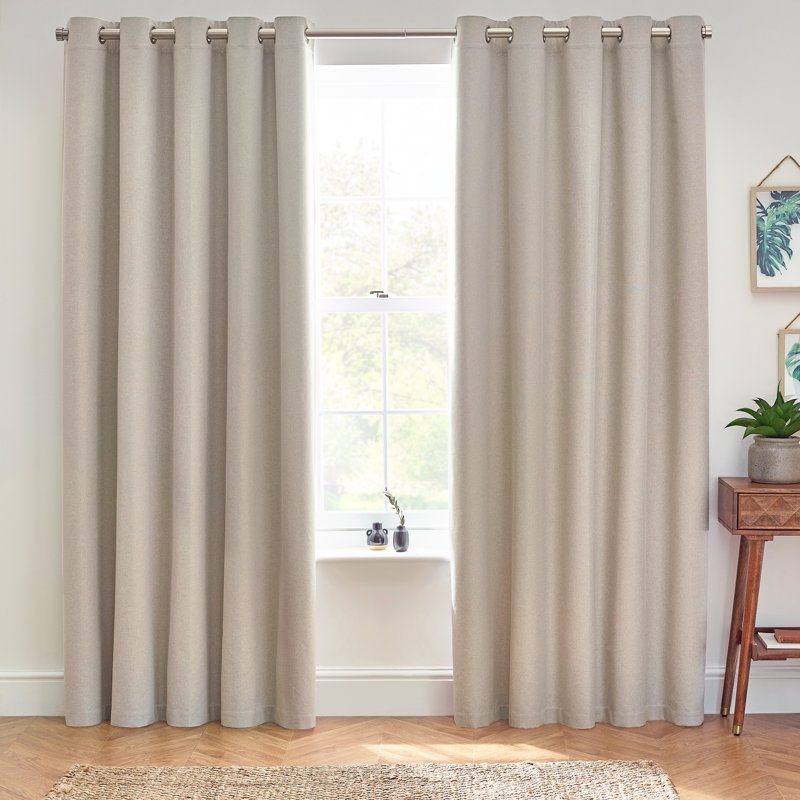 Dawn 100% Blackout Thermal Eyelet Curtains, Linen, 117cm Width x 137cm Drop