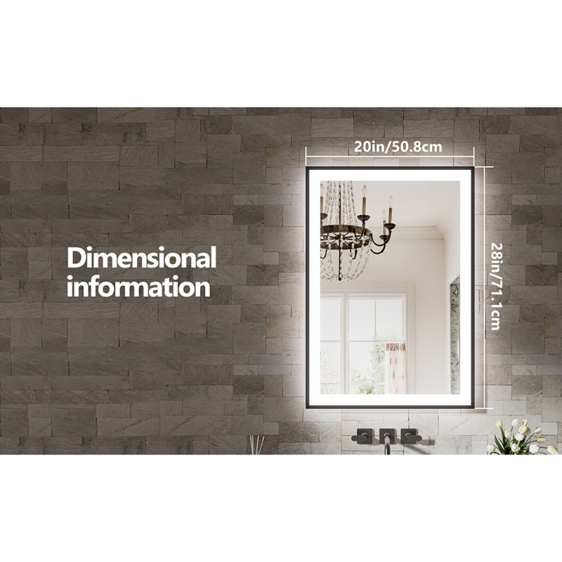 Miroir de salle de bain à DEL sans cadre 20 po x 28 po, miroir intelligent, 28 po x 20 po