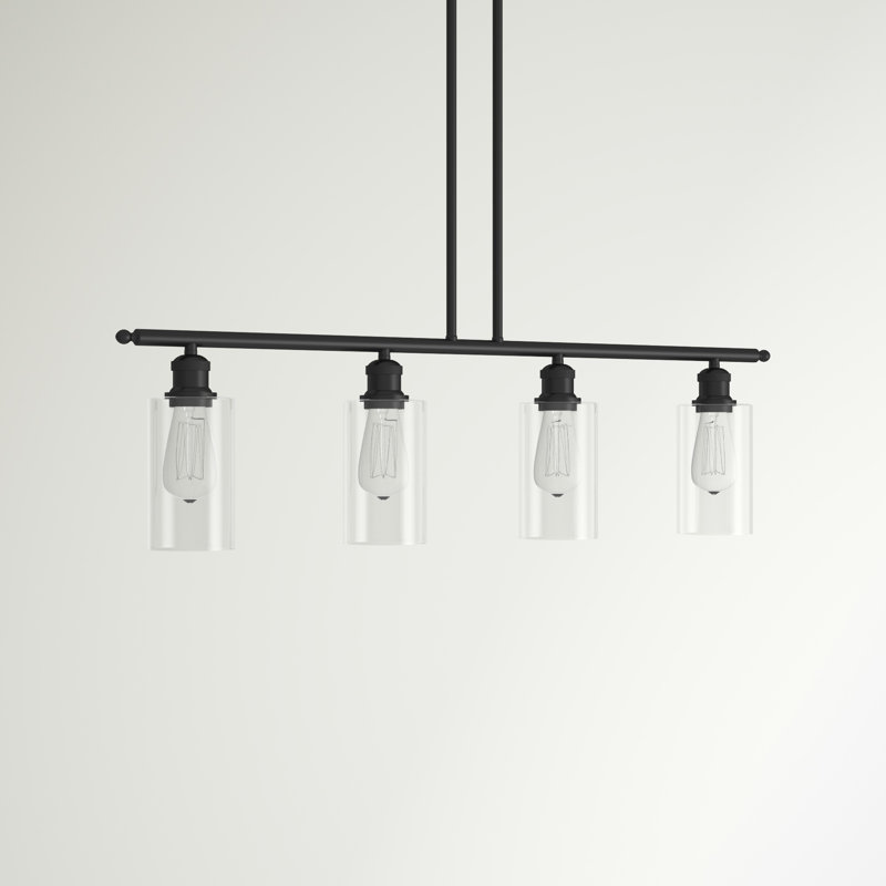 Luminaire suspendu pour îlot de cuisine 4 lumières Cloverdale, Transparent, Ampoule non incluse, Noir mat