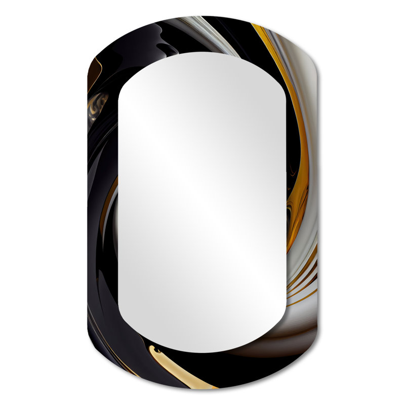 Gold And Black Stained Glass Spiral III - Abstract Spirals Asymmetrical Wall Mirror, Modern Cylinder Decorative Mirror, Printed Metal Art