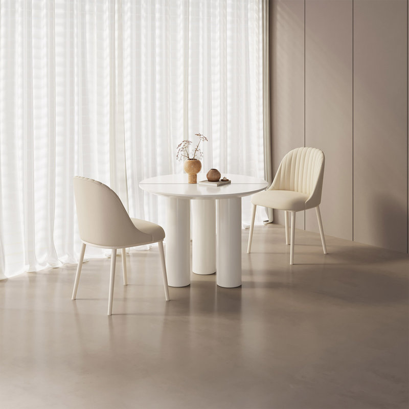 Ensemble de table de salle à manger 39,37 "moderne blanc crème avec 2 chaises pour cuisine, bar, salon et petit espace