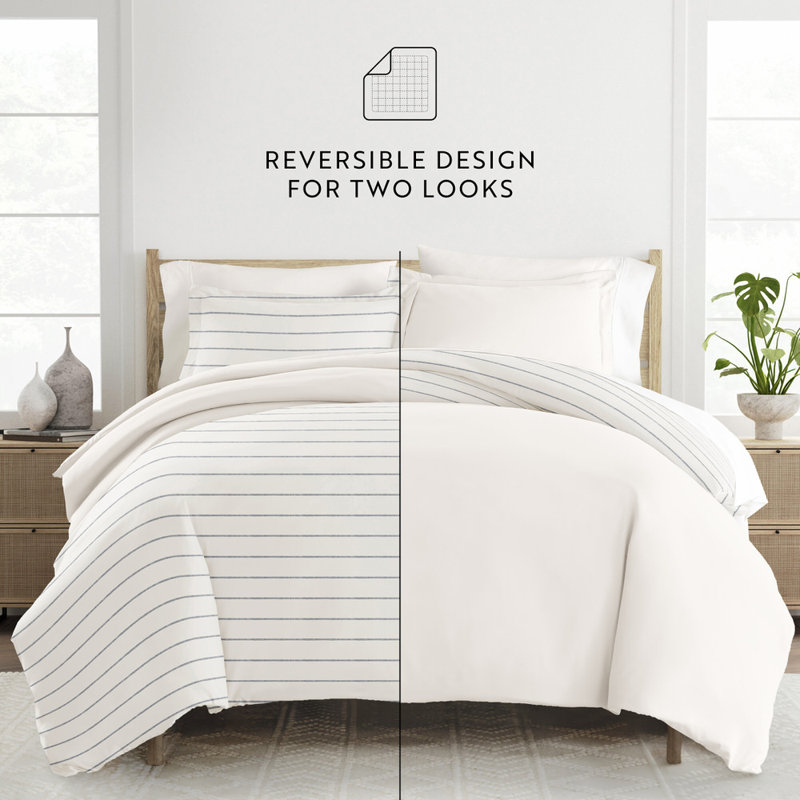 Ensemble de housse de couette en microfibre à motif de literie ultra douce à rayures Harbor