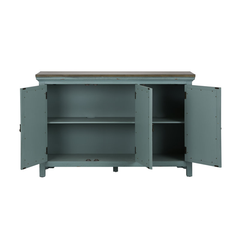 Buffet décoratif en bois massif et manufacturé Zavier, Brun / turquoise, H 36,5 po x l 56 po x P 17 po