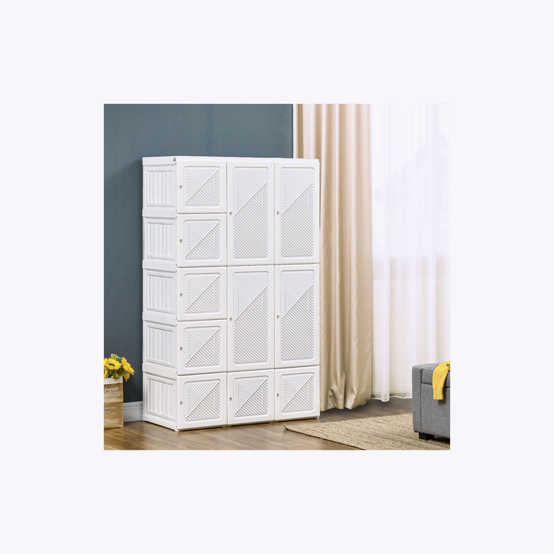 Armoire-penderie portable, armoire de chambre pliante, organisateur de rangement de vêtements avec 11 compartiments cubiques, tringle, portes magnétiques, blanc