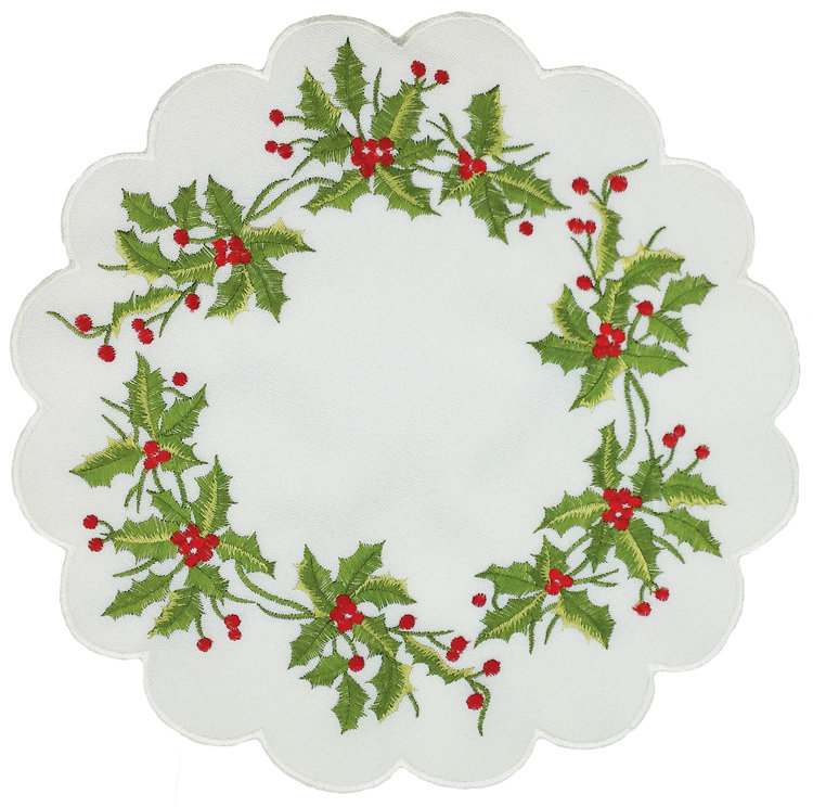 Mistletoe Embroidered Round Doily